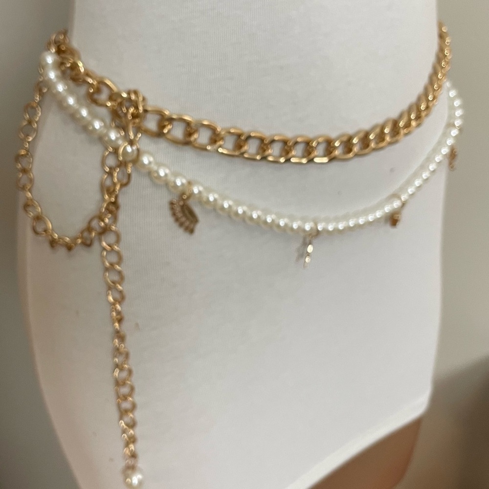 JUICY COUTURE Gold-Tone CHAIN LINK & PEARLS Charmed Waist Hip BELT 28" - 44"